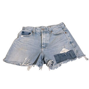 AG  Contour 360 Alexxis high rise wedge 25 Distressed Denim Shorts with Fringe​